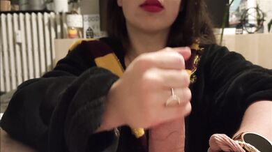 My Hermione jerks me off in Gryffindor outfit