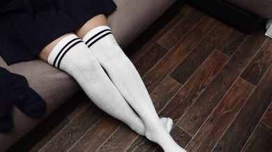 Schoolgirl Show Feet in Knee Socks and Change Dress Knee Socks Nylon Pantyhose Foot Fetish part 3