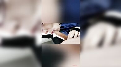 Maki Keeps Sucking After Huge Cum Load, Facial CumShot In The Glasses