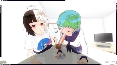 3D HENTAI POV Earth-chan and Moon-chan give you a blowjob