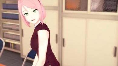 3D HENTAI Sakura masturbates at the edge of the table