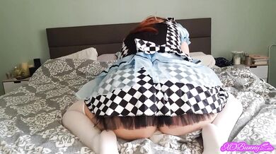 Alice in Wonderland face fart, ass close up, naked fart twerk, masturbation and intense fart orgasm