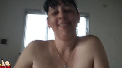 Wife works nude on balcony teasing her cuckold husband