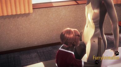 Furry Hentai - 2 Dogs blowjob and cum in her mouth