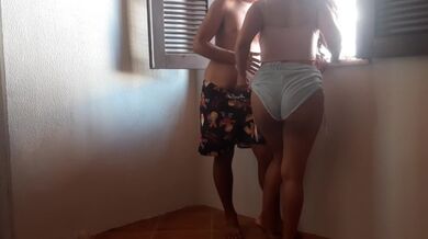 couldn't resist the big ass maid in shorts cleaning the window and fucked her right there