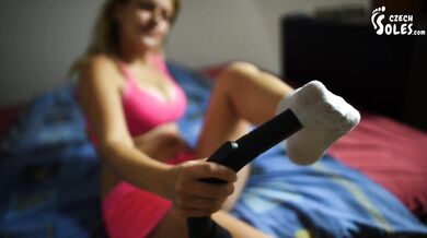 Hoovering her own sexy feet and socks (foot teasing, bare feet, POV feet, foot goddess, sexy feet)