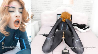 Black widow cosplay big butt girl sucking and fucking with her sex machine