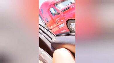 Horny married Milf public play for truckers.