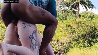 surprise in the middle of the woods with hot blonde took three di once in the tail