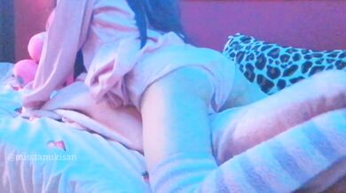 Kawaii Asian girl touching her pussy and humping pillow when parents are home loud moaning