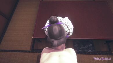 Kimetsu no Yaiba Hentai - Shinobu blowjob sitting in a table with creampie - Japanese Asian Anime