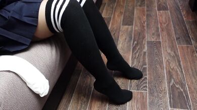 Sexy Schoolgirl Dress Knee Socks White Black, show legs pantyhose stockings tights foot fetish