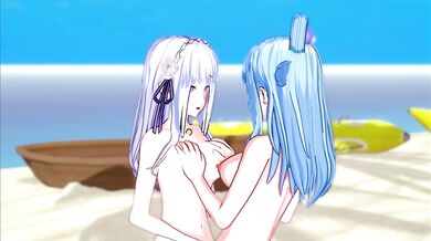 Aqua and Emilia having fun in the real world! (3d Hentai) (Isekai Quartet) (Konosuba) (Re:Zero)